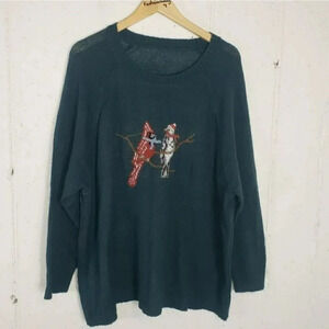 Red cardinal on light weight green‎ sweater 2X